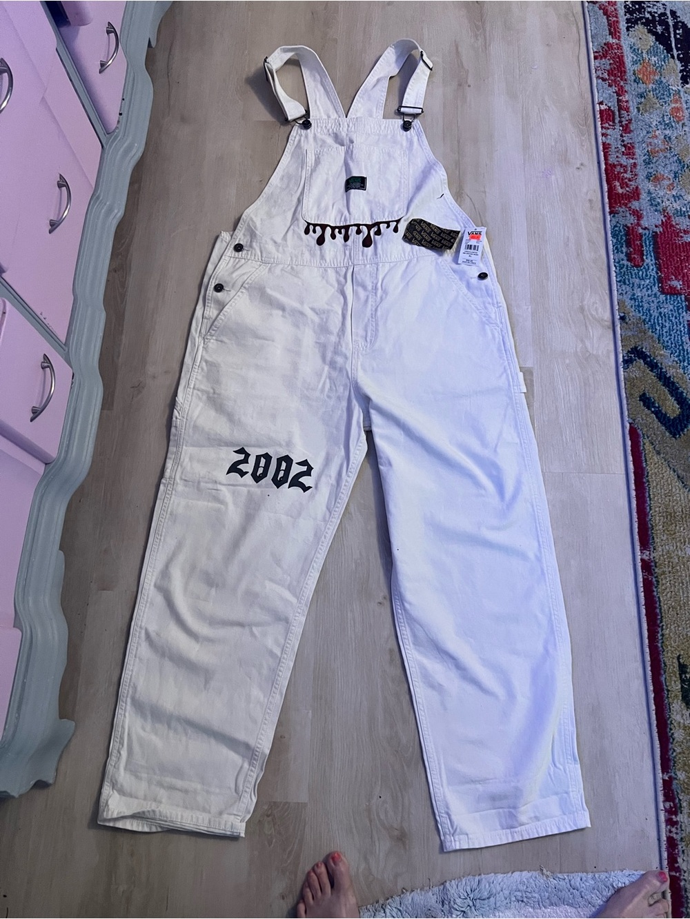 Vans White Painter-Style Cargo Overalls with Black Graphic